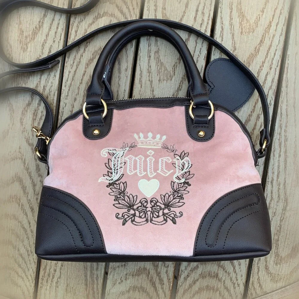 Juicy Couture Brushed Velvet and Faux Leather Handbag with Shoulder Strap - Picture 3 of 14